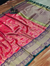 Rani pink color Kanjivaram silk jacquard saree with golden zari weaving work