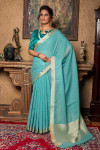 Firoji color pure linen saree with zari weaving work