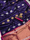 Purple color soft banarasi lichi silk saree with golden and silver zari work