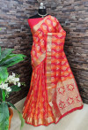 Red color soft banarasi silk saree with golden zari work