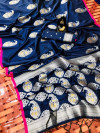 Navy blue color banarasi silk weaving jacquard saree with rich pallu