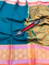 Firoji color kota doriya saree with zari weaving work