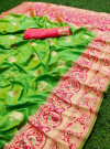 Green color pure banarasi silk saree with golden zari work