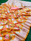 Yellow color banarasi silk saree with golden zari weaving work