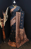 Black color raw silk saree with stylish rich pallu