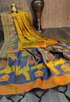 Mustard yellow color handloom raw silk saree with zari woven work