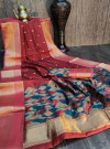 Red color pure chanderi cotton saree with zari woven work