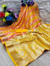 Yellow color soft banarasi silk saree with zari woven work