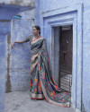 Gray color pure jamdani weaving saree with zari work
