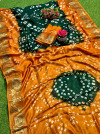 Green color hand bandhej bandhani saree