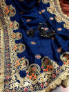 Navy blue color vichitra silk embroidery work saree