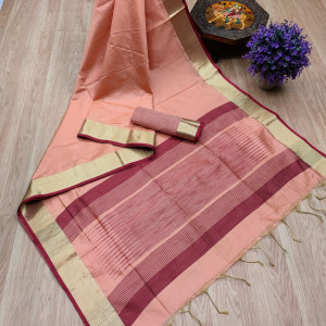 Orange color aasam silk weaving saree with ikat woven pallu