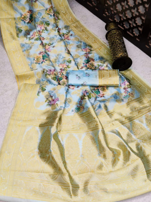 Firoji color banarasi silk saree with beautiful digital print work