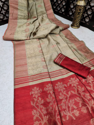 Beige color pure tussar silk jamdani weaving saree