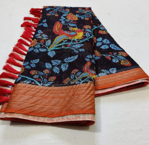 Multi color soft linen cotton saree