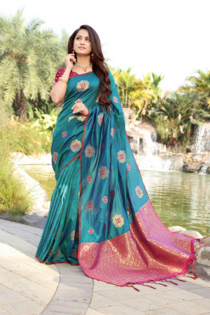 Rama green color soft & Pure cotton silk saree with pure gold zari work