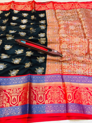 Black color kanchipuram handloom weaving silk saree with zari work