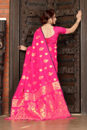 Pink color soft & Pure cotton silk saree with pure gold zari work
