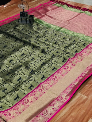 Black color Kanjivaram silk jacquard saree with golden zari weaving work