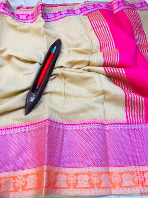Cream color kota doriya saree with zari weaving work