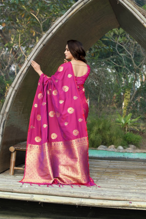Pink color soft & Pure cotton silk saree with pure gold zari work