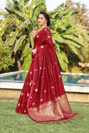 Red color soft & Pure cotton silk saree with pure gold zari work