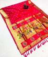 Gajari color soft paithani silk saree with golden zari woven work
