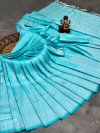 Sea green color soft fancy silk saree with silver zari weaving work