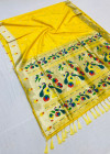 Yellow color paithani silk saree with zari work