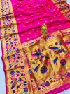Pink color paithani silk saree with golde zari weaving work