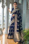 Navy blue color soft banarasi silk saree with zari woven work