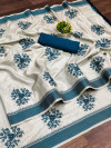 Light blue color soft cotton saree with embroidery work