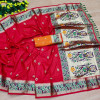Red color khicha silk saree with zari weaving work