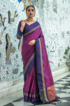 Magenta color Soft raw silk temple work saree