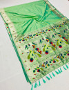 Sea green color paithani silk saree with zari work