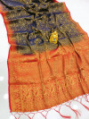 Navy blue color muslin silk saree with zari woven work