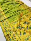 Parrot green color paithani silk saree with golde zari weaving work