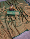 Dark green color soft fancy silk saree with beautiful tassel work