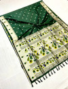 Green color paithani silk saree with zari work