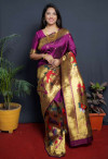 Magenta color paithani silk saree with golden zari weaving work