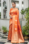Orange color soft banarasi silk saree with zari woven work