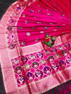 Rani pink color soft banarasi silk saree with golden zari work