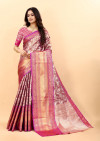 Light magenta color banarasi silk saree with zari weaving work