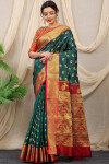 Dark green color banarasi silk saree with zari woven work