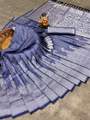 Navy blue color soft fancy silk saree with silver zari weaving work