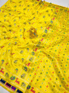 Yellow color soft kanchipuram silk saree with golden zari weaving work