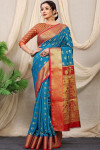 Firoji color banarasi silk saree with zari woven work