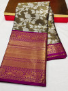 Beige color banarasi silk saree with zari weaving work