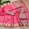 Light red color tussar silk saree with zari woven pallu