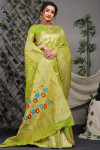 Green color banarasi silk saree with  zari weaving work